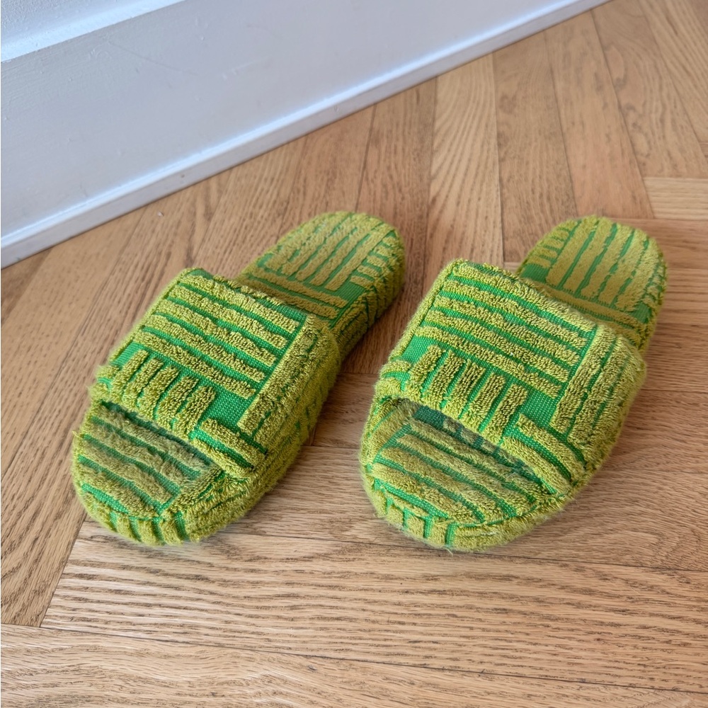 Bottega Veneta Green fabric Slide Sandals